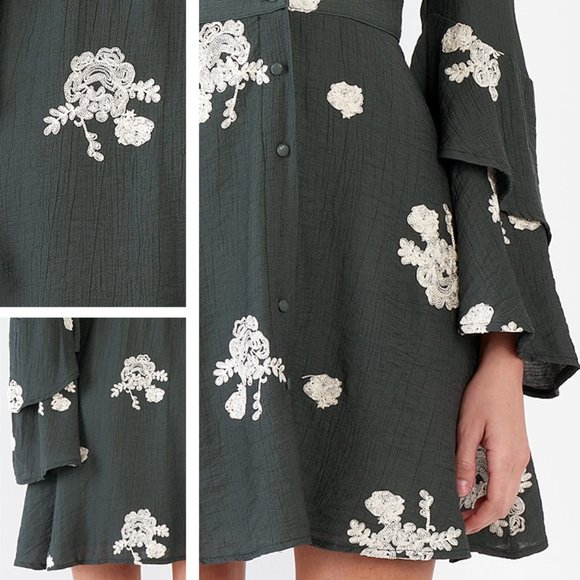 Floral Embroidery V Neck Bell Sleeves Boho Dress - Picture 7 of 8